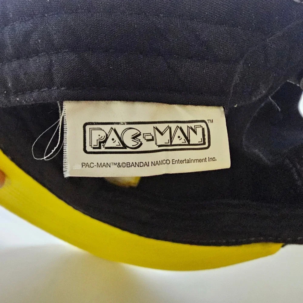 Pac-Man Snapback Hat Black Yellow Pixel Ghost Retro style Flat Bill Cap